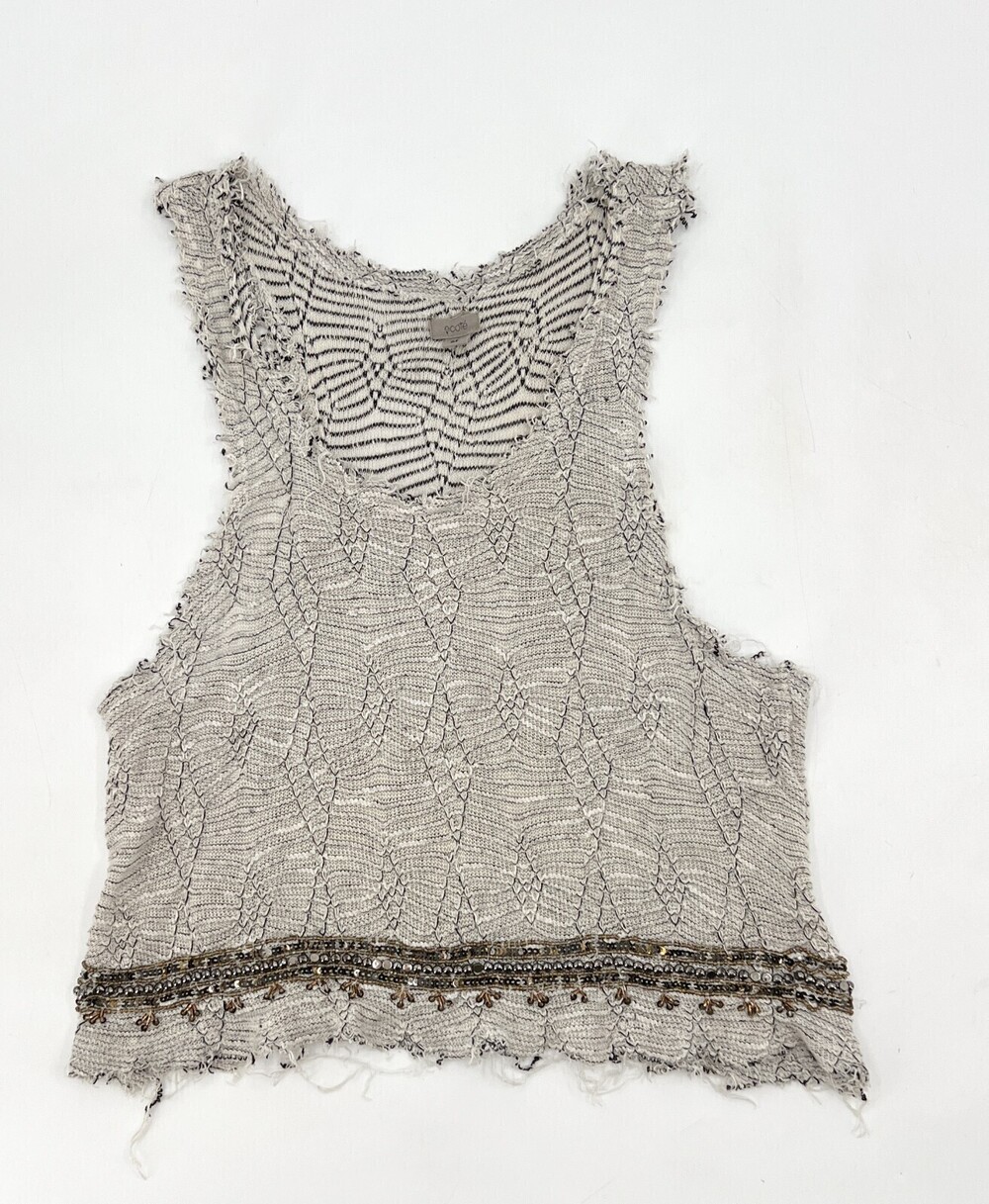 Ecote Shirt Womens medium Gray Sleeveless Blouse Pullover Embroidered